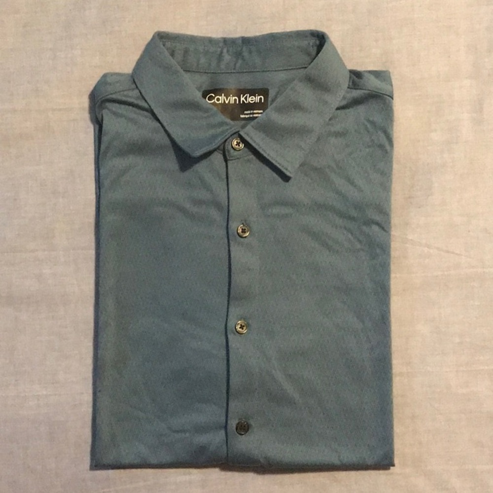 Men's Blue Calvin Klein Dash Dobby Button-front Short-sleeve Shirt